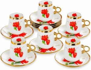 12 Piece Porcelain Tea Cups and Saucers Set 