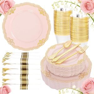 350 PCS Pink Plastic Plates