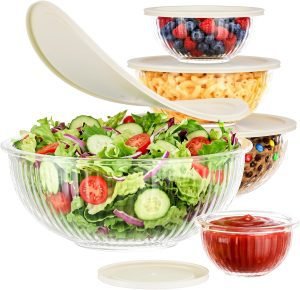 Glass Mixing Bowls with Lids Set – 5 Packs