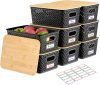 8 Packs Plastic Storage Bins with Bamboo Lids