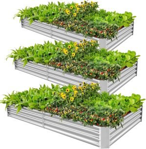 3 Pack Galvanized Metal Raised Garden Bed