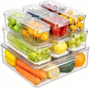 10-Pack Clear Fridge Organizer Containers with Lids