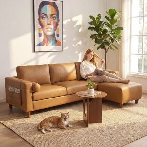 100  L-Shaped Faux Leather Couch 
