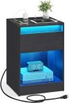 VASAGLE LED Nightstand with Charging Station 