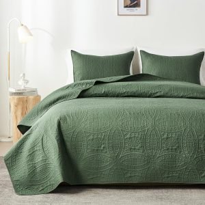 Olive Green Queen Quilt Bedding Set