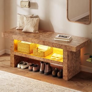 Entryway Bench with Motion-Sensing Warm LED Light