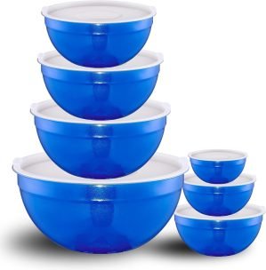 Blue Mixing Bowls with Lids Set of 7 