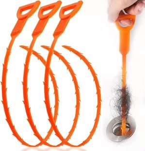 3 Pack 25-Inch Hair Snake Drain Clog Remover