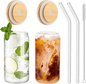 Drinking Glasses with Bamboo Lids
