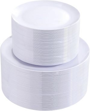 100PCS White Plastic Plates 