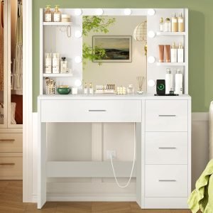 Vanity Desk with Mirror and Lights