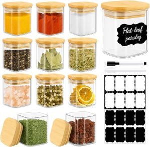 12-Pack 4 oz Square Glass Spice Jars with Lids & Labels 