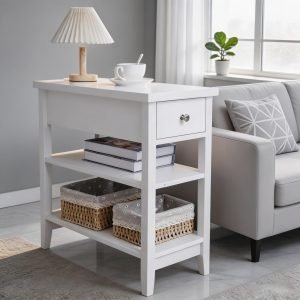 End Table with Drawer and Double Shelves