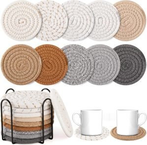 OIAHOMY 10 Pcs Drink Coasters with Holder