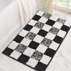 Checkered Black Bathroom Rugs 