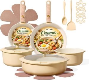 CAROTE 18 Pcs Ceramic Cookware Set