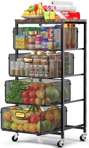 4-Tier Rolling Cart with Drawers