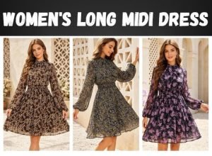Women’s Long Sleeve Bow Tie Midi Dress