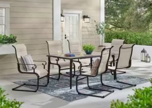 Hampton Bay Metal Padded Sling Rectangular Outdoor Dining Set at Home Depot !