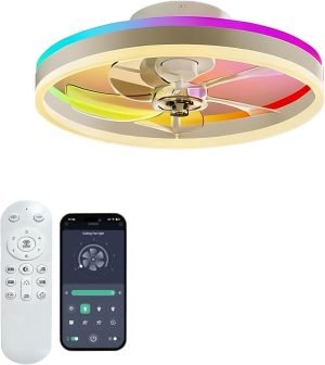 20″ Smart Low Profile Ceiling Fan with RGBCW Light