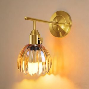 Vintage Gold Wall Sconces with Cute Amber Tulip Glass Lampshade