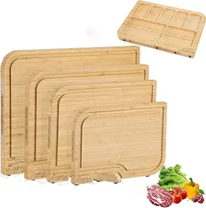 4-PCS Bamboo Cutting Board Set with Innovative Stand