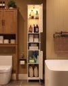 Tall Bathroom Storage Cabinet with Light