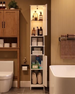Tall Bathroom Storage Cabinet with Light