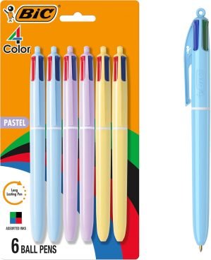 4-Color Pastel Multicolor Ballpoint Pens 6-Pack