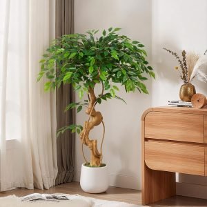 Ficus Artificial Tree in White Pot