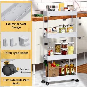 Slim Rolling Storage Cart 4 Tier