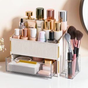 Large Capacity Makeup Organizer Countertop with Brush Holder