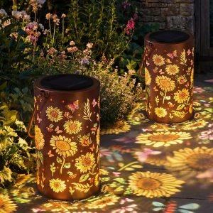 2 Pack Sunflower Solar Lanterns Outdoor Waterproof