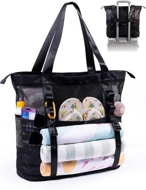 Large Mesh Beach Bag with Zipper