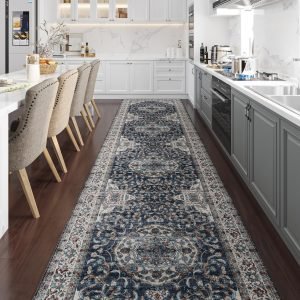 2×8 Blue Washable Non-Slip Runner Rug