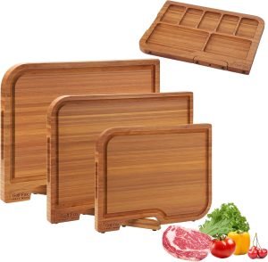 Wood Cutting Board Set with Stand 