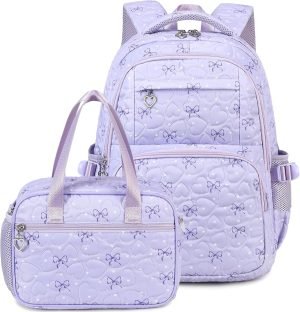 Bow Print Backpack & Lunch Box Set for Girls