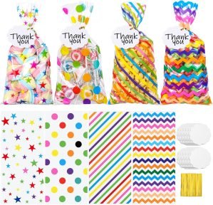 100-Set Rainbow Cellophane Treat Bags