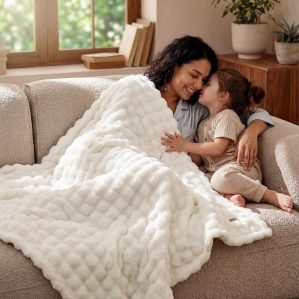 Bedsure 3D Fleece Bubble Blanket for Couch