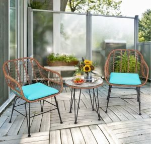 Costway 3PCS Patio Rattan Bistro Set Table Armchair