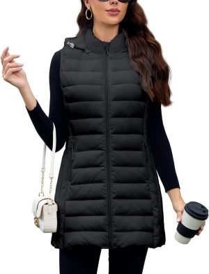 Long Puffer Vest Women with Hood