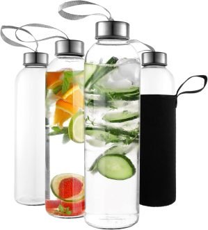 Kitchen Lux 18oz Glass Water Bottles 4-Pack