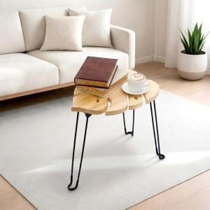 Wood Metal  Leaf Side Table