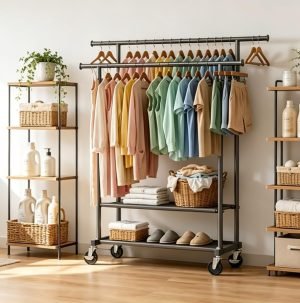 Portable Clothes Rack Rolling Garment Rack