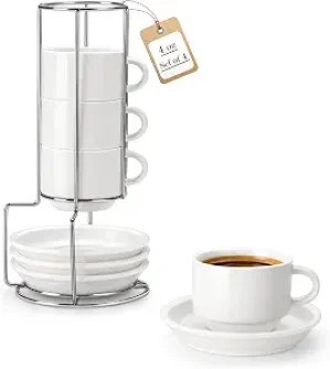4oz Espresso Cup Set with Stand – 4-Piece