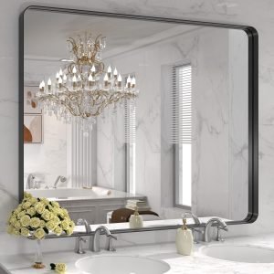 48×36″ Black Metal-Framed Bathroom Mirror