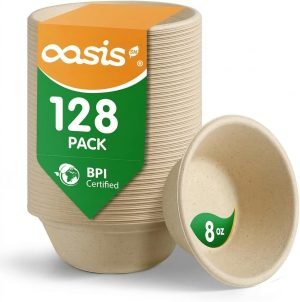 8 oz Compostable Paper Bowls – 128-Pack 