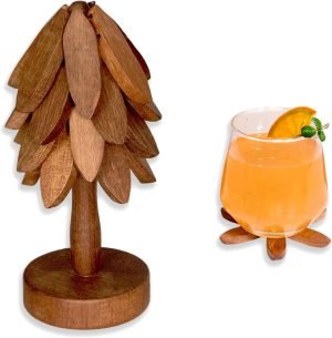 Wooden Tree-Shaped Coasters Set