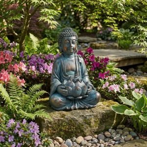 Meditating Buddha Solar Resin Garden Statue