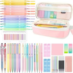53PC Aesthetic School Supplies with Pink Pencil Case